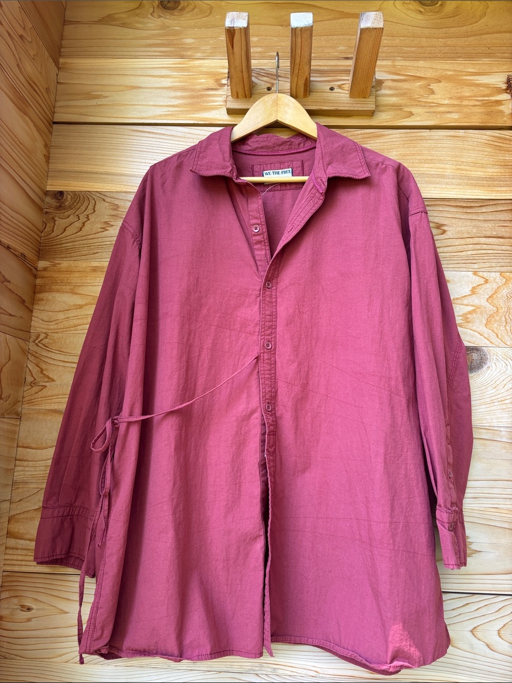 We The Free Free People Cotton Tie Front Tunic Shirt Large Oversized Boho